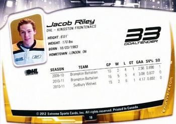 2011-12 Extreme Kingston Frontenacs (OHL) #18 Jacob Riley Back