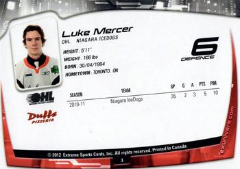 2011-12 Extreme Niagara IceDogs (OHL) #3 Luke Mercer Back