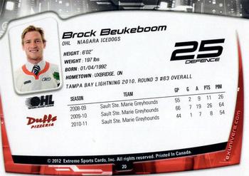 2011-12 Extreme Niagara IceDogs (OHL) #20 Brock Beukeboom Back