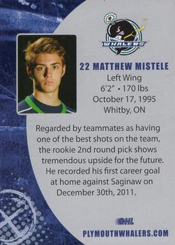 2011-12 Plymouth Whalers (OHL) #16 Matt Mistele Back