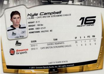 2011-12 Extreme Cape Breton Screaming Eagles (QMJHL) #13 Kyle Campbell Back