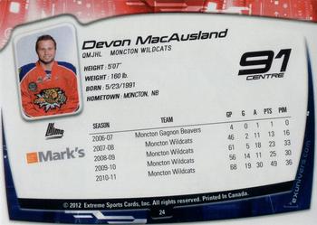 2011-12 Extreme Moncton Wildcats (QMJHL) #24 Devon MacAusland Back