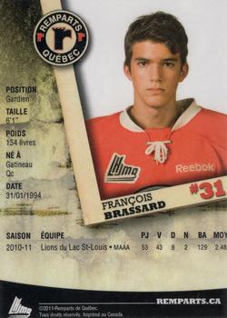 2011-12 Imaginaire.com Quebec Remparts (QMJHL) #NNO Francois Brassard Back