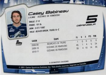 2011-12 Extreme Rimouski Oceanic (QMJHL) #1 Casey Babineau Back