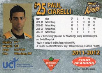 2011-12 Canadian Tire Brandon Wheat Kings (WHL) #NNO Paul Ciarelli Back