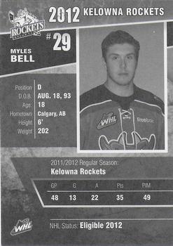 2011-12 Kelowna Rockets (WHL) #NNO Myles Bell Back