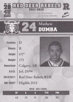 2011-12 Red Deer Rebels (WHL) #20 Mathew Dumba Back
