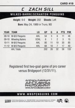 2012-13 Choice Wilkes-Barre/Scranton Penguins (AHL) #19 Zack Sill Back