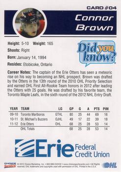 2012-13 Choice Erie Otters (OHL) #4 Connor Brown Back
