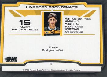 2012-13 Extreme Kingston Frontenacs (OHL) #16 Marc Beckstead Back