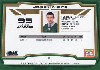 2012-13 Extreme London Knights (OHL) #25 Jacob Jammes Back