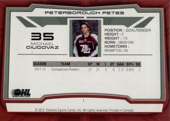 2012-13 Extreme Peterborough Petes (OHL) #1 Michael Giugovaz Back