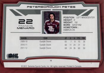 2012-13 Extreme Peterborough Petes (OHL) #14 Francis Menard Back