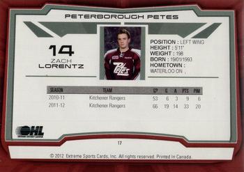 2012-13 Extreme Peterborough Petes (OHL) #17 Zach Lorentz Back