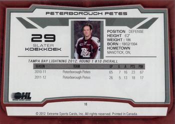 2012-13 Extreme Peterborough Petes (OHL) #18 Slater Koekkoek Back
