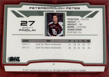 2012-13 Extreme Peterborough Petes (OHL) #21 Brett Findlay Back