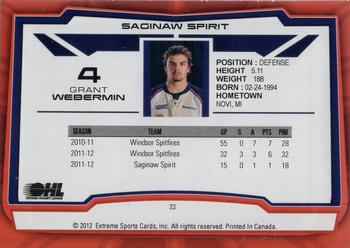 2012-13 Extreme Saginaw Spirit (OHL) #23 Grant Webermin Back