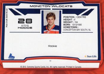 2012-13 Extreme Moncton Wildcats (QMJHL) #11 Kris Hodge Back