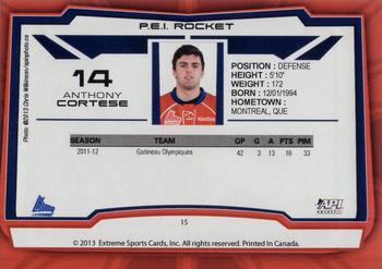 2012-13 Extreme Prince Edward Island Rocket (QMJHL) #15 Anthony Cortese Back