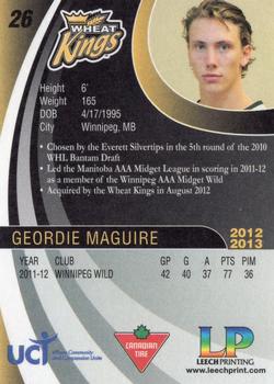 2012-13 Canadian Tire Brandon Wheat Kings (WHL) #NNO Geordie Maguire Back