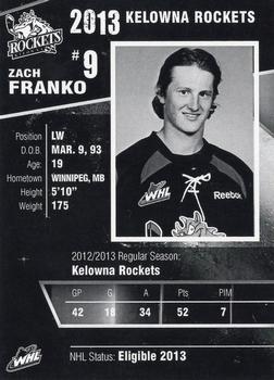 2012-13 Kelowna Rockets (WHL) #NNO Zach Franko Back
