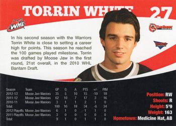 2012-13 Moose Jaw Warriors (WHL) #NNO Torrin White Back