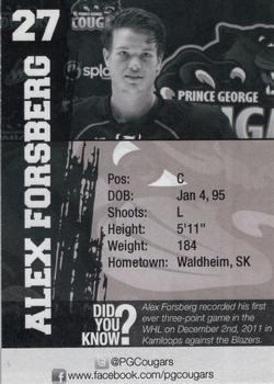 2012-13 Subway Prince George Cougars (WHL) #NNO Alex Forsberg Back