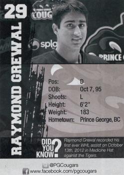 2012-13 Subway Prince George Cougars (WHL) #NNO Raymond Grewal Back