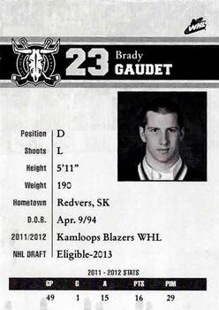 2012-13 Red Deer Rebels (WHL) #20 Brady Gaudet Back