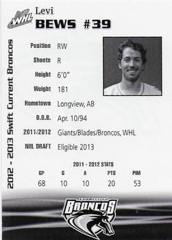 2012-13 Swift Current Broncos (WHL) #14 Levi Bews Back