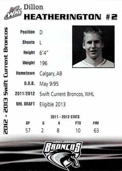2012-13 Swift Current Broncos (WHL) #15 Dillon Heatherington Back