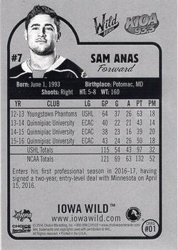 2016-17 Choice Iowa Wild (AHL) #01 Sam Anas Back