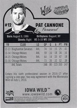 2016-17 Choice Iowa Wild (AHL) #04 Pat Cannone Back