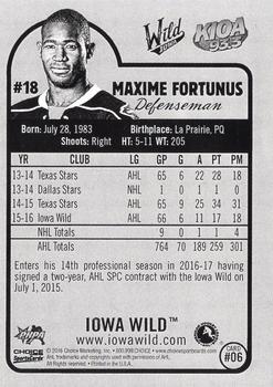 2016-17 Choice Iowa Wild (AHL) #06 Maxime Fortunus Back