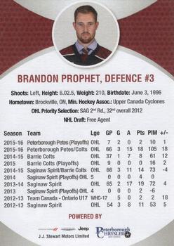 2016-17 Peterborough SportsXpress Peterborough Petes (OHL) #NNO Brandon Prophet Back