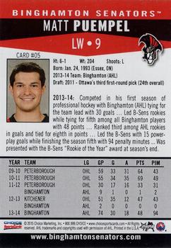 2014-15 Choice Binghamton Senators (AHL) #5 Matt Puempel Back