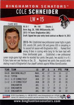 2014-15 Choice Binghamton Senators (AHL) #10 Cole Schneider Back