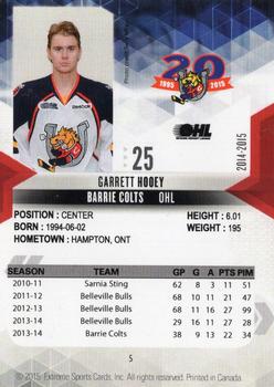 2014-15 Extreme Barrie Colts OHL #5 Garrett Hooey Back