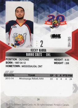 2014-15 Extreme Barrie Colts OHL #24 Rockey Kaura Back