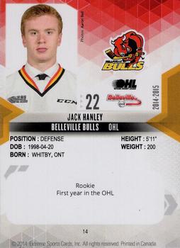 2014-15 Extreme Belleville Bulls OHL #14 Jack Hanley Back
