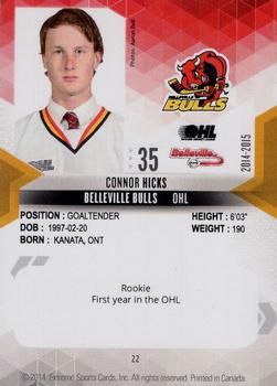 2014-15 Extreme Belleville Bulls OHL #22 Connor Hicks Back
