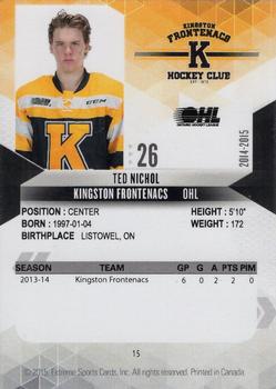2014-15 Extreme Kingston Frontenacs OHL #15 Ted Nichol Back