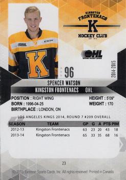 2014-15 Extreme Kingston Frontenacs OHL #23 Spencer Watson Back