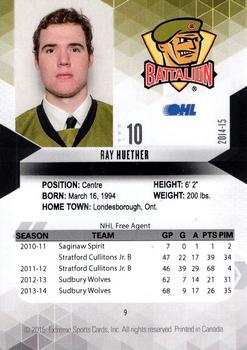 2014-15 Extreme North Bay Battalion OHL #9 Ray Huether Back