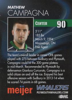 2014-15 Plymouth Whalers (OHL)  25th Anniversary Set #NNO Mathew Campagna Back