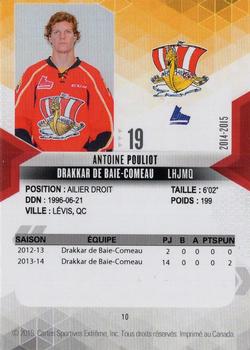 2014-15 Extreme Baie-Comeau Drakkar (QMJHL) #10 Antoine Pouliot Back