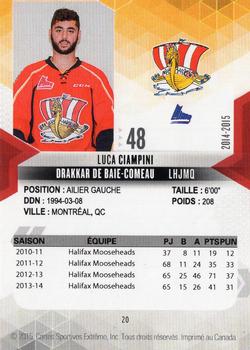 2014-15 Extreme Baie-Comeau Drakkar (QMJHL) #20 Luca Ciampini Back