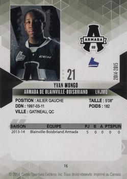 2014-15 Extreme Blainville-Boisbriand Armada QMJHL #16 Yvan-Gabriel Mongo Back