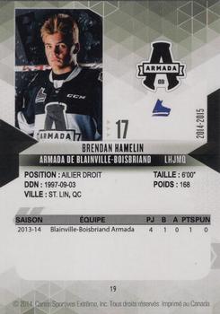 2014-15 Extreme Blainville-Boisbriand Armada QMJHL #19 Brendan Hamelin Back
