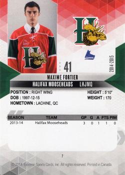 2014-15 Extreme Halifax Mooseheads QMJHL #7 Maxime Fortier Back